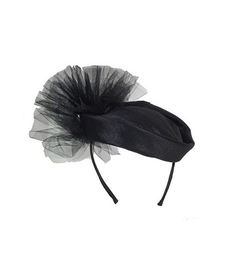 Black Bengaline Headpiece with Tulle Bow at Side