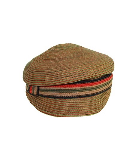 Straw Colored Stitch Hat with Stripe Straw Band