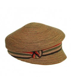 Straw Colored Stitch Hat with Stripe Straw Band