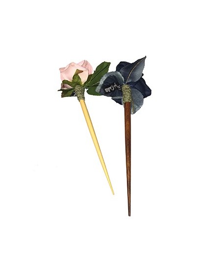 Pale Pink - Dior Blue Rose with Leaves Hair Stick