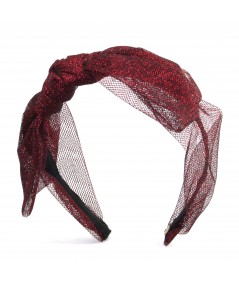 Metallic Tulle Side Bow Headband - Red