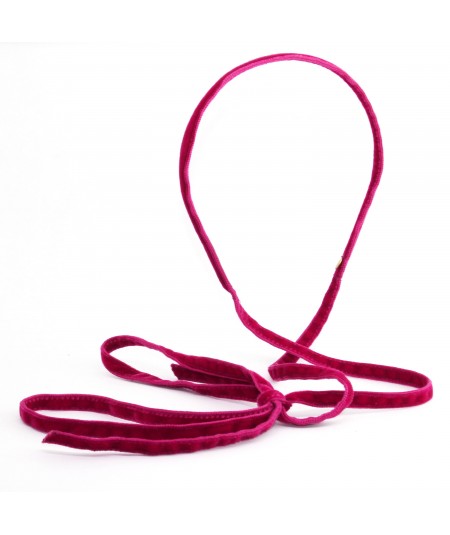 Beauty Pink Skinny Velvet Headband with Long Ties