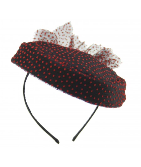 black and red velvet Polka Dot Tulle vintage styled hat fascinator