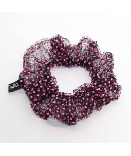 PY746 Black wiyh Pink Dots ponytail holder hair elastic scrunchie
