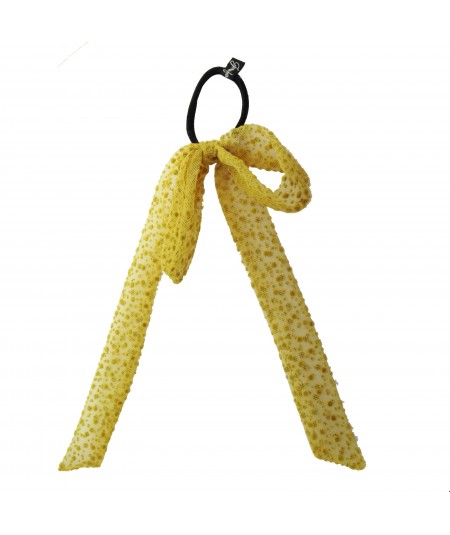 Yellow bow ponytail holder hair elastic