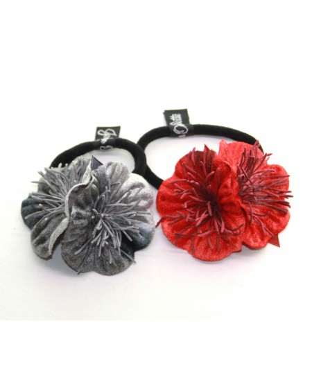 Grey & Burnt flower vintage style hair elastic ponytail holder