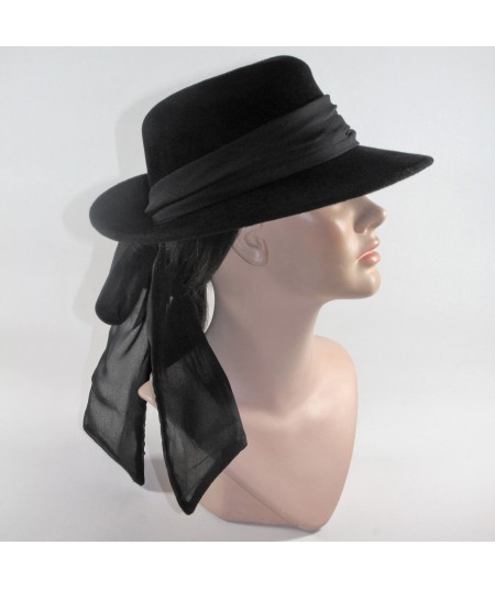 HT681 Black women's fedora with bow 