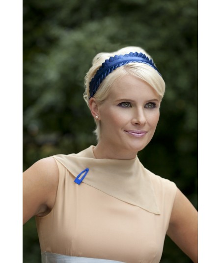Satin Hair Clip - Electric Blue (on collar of dress)