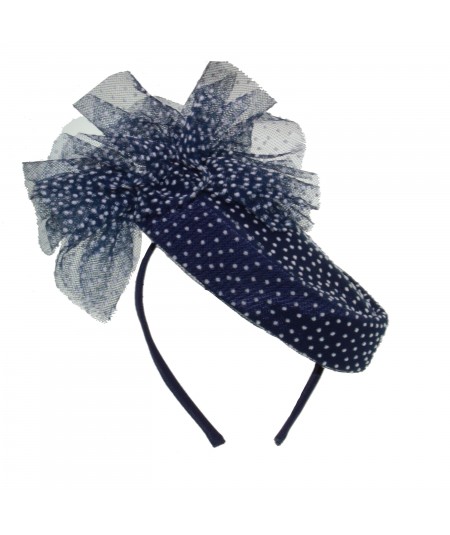 Navy with White Dotted Tulle Headpiece