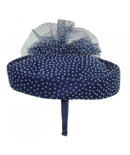 Navy with White Dotted Tulle Headpiece