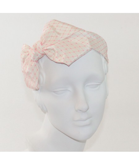 Ivory Bengaline Covered with Hot Pink Veiling Side Bow Headband