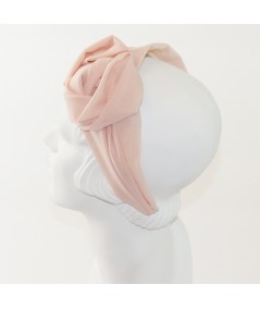 Pale Pink Silk Chiffon Extra Wide Headband with Side Handmade Rose