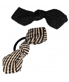 Big Raffia Straw Knot Hair Tie - Black & Blk/Natl