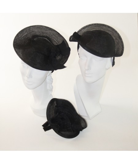 Trilby Horse Hair Headpiece Trimmed with Grosgrain Bow - HT411 Black - HT699 Black