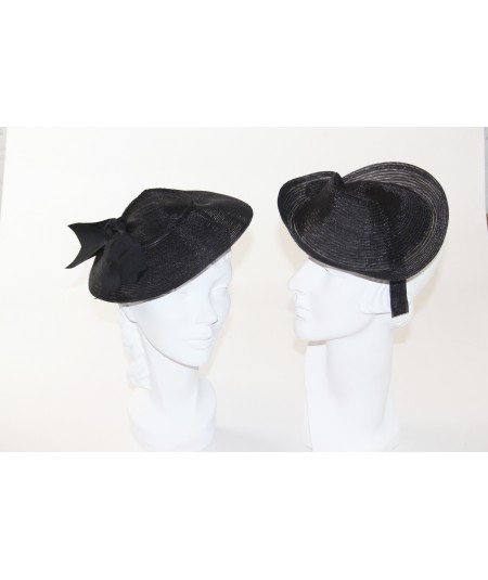 Trilby Horse Hair Headpiece Trimmed with Grosgrain Bow - HT660 Black
