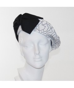 Abstract  Printed Beret with Grosgrain Bow