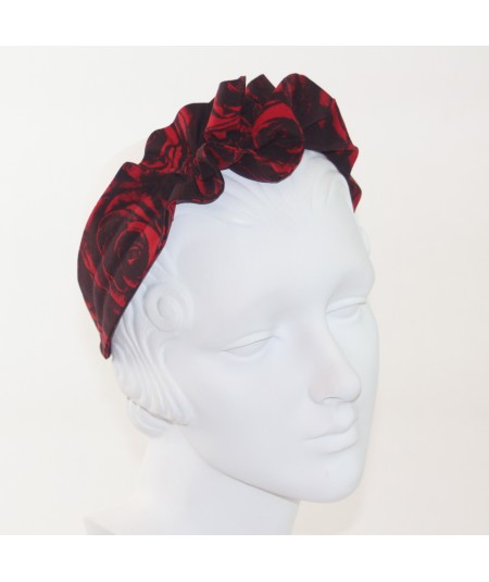 Ruffle Red and Black Roses Silk Headband