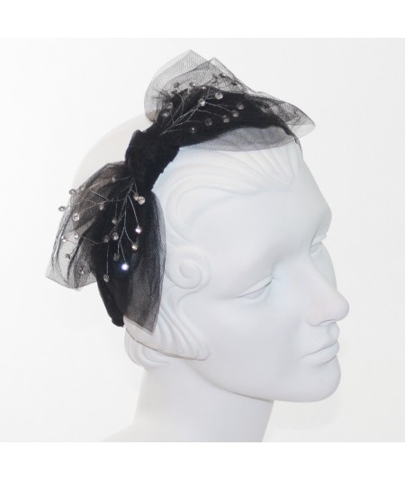 Black Tulle Side Bow with Clear Cosmic Spray Headband