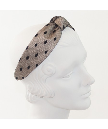 Beige with Black Dotted Tulle Harlow Headband