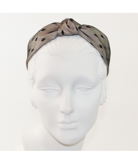 Beige with Black Dotted Tulle Harlow Headband