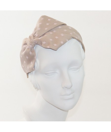 Beige with Pale Pink Dotted Tulle Carolina Bow Headband