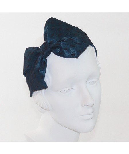 Teal with Black Dotted Tulle Carolina Bow Headband