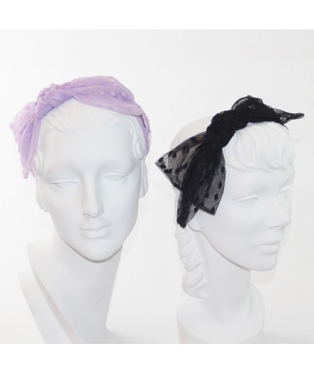Lavender - Black Dotted Tulle Side Bow Headband