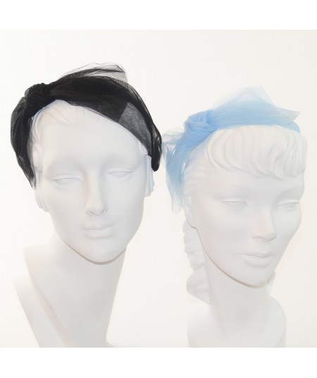 Black - Light Blue  Large Tulle Side Bow Headband