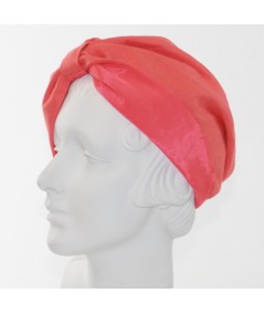 Reversible Coral Linen and Coral Bengaline Turban Hat