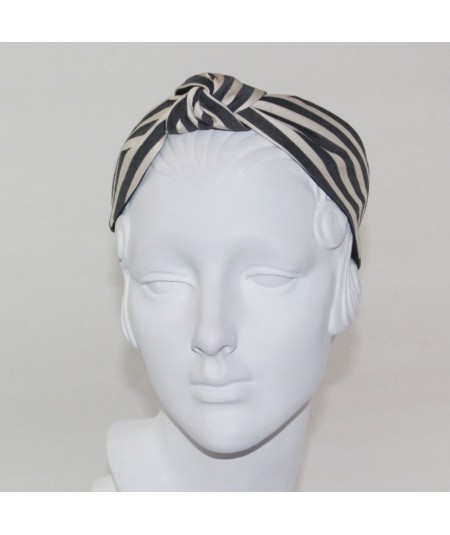 Cream/Charcoal Cotton Stripe Center Turban Headband