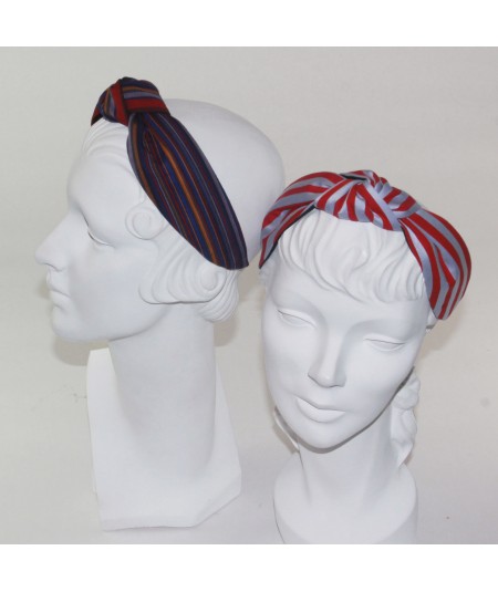 Dark Multi - Pale Blue/Red Cotton Stripe Center Turban Headband
