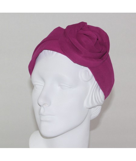 Fuchsia Silk Chiffon Extra Wide Headband with Side Handmade Rose