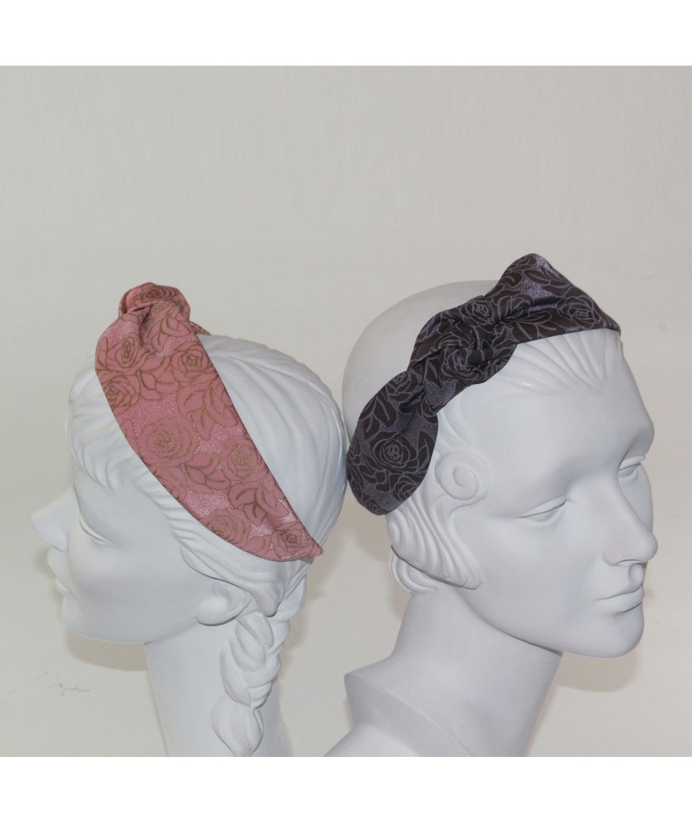 Blush - Grey Rose Print Side Turban Headband