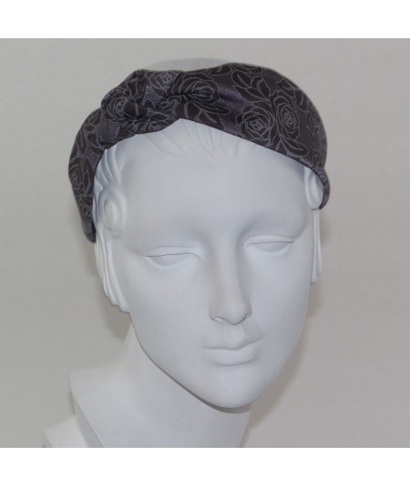 Grey Rose Print Side Turban Headband