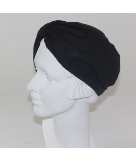 Reversible Black Linen and Black Bengaline Turban Hat