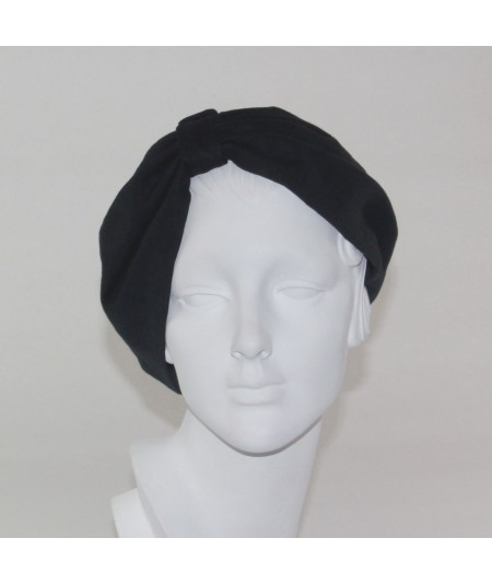 Reversible Black Linen and Black Bengaline Turban Hat