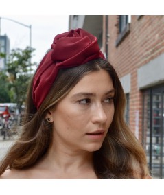Rouge Silk Chiffon Extra Wide Headband with Side Handmade Rose