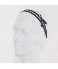 Black Grosgrain Double Headband with Side Rhinestone