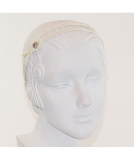 Ivory Grosgrain Double Headband with Side Rhinestone