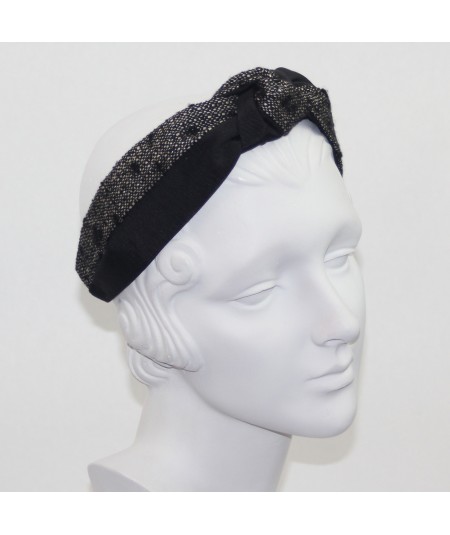 Black Bengaline and Winter Dots Boucle Center Turban Headband