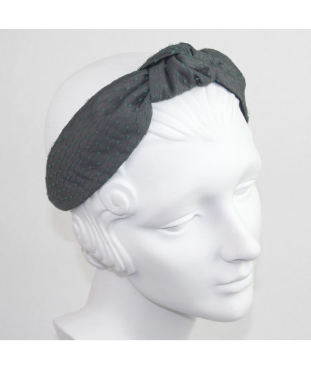 Charcoal Satin Covered Dark Green Veiling Blair Headband