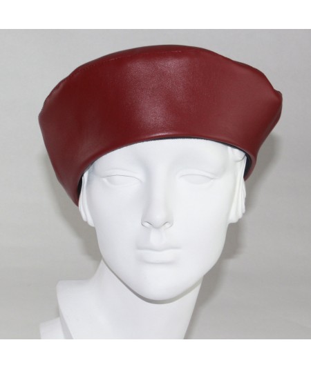 Dark Red leather beret 