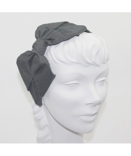 Charcoal Satin Covered Dark Green Veiling Carolina Bow Headband