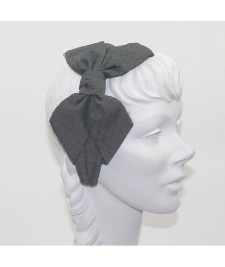 Charcoal Satin Covered Black Veiling Carolina Bow Headband