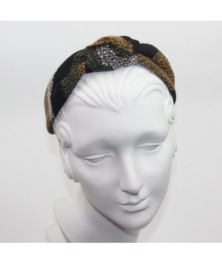 Winter Stripe Boucle or Tweed Wool Center Turban Headband