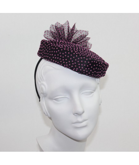 Black with Pink Polka Dot Tulle vintage styled hat fascinator