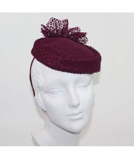 Burgundy Dotted Tulle Fascinator