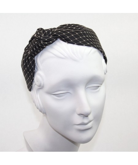 Black Satin Covered Beige Veiling Side Turban Headband