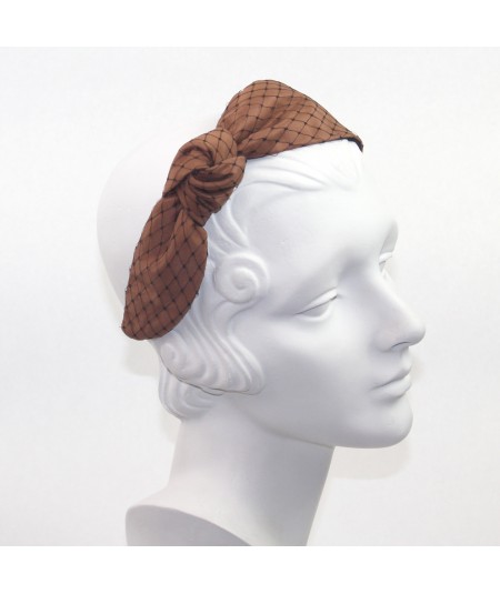 Cocoa Satin Covered Black Veiling Side Turban Headband