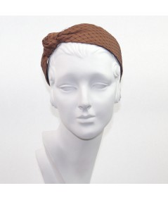 Cocoa Satin Covered Black Veiling Side Turban Headband